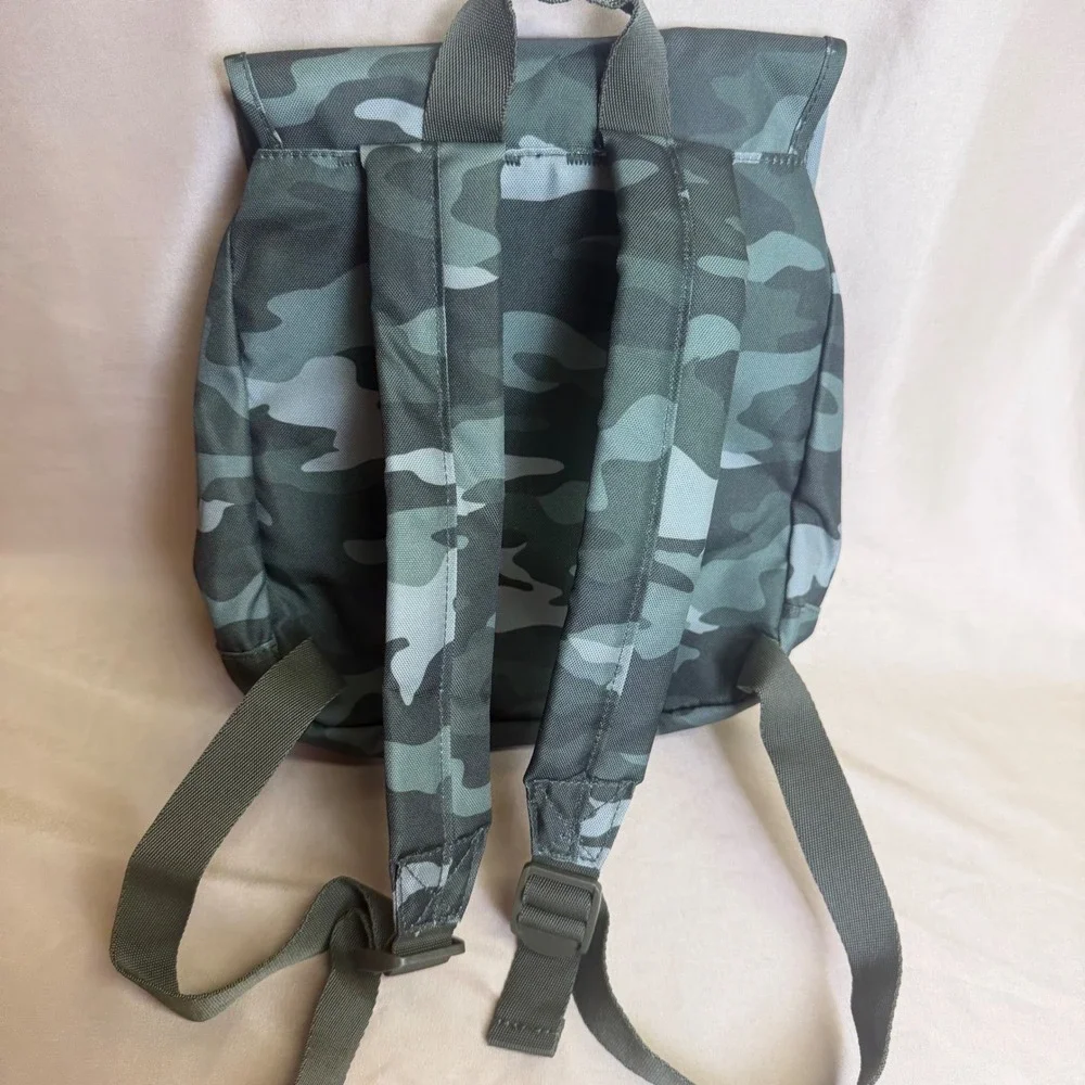 Victoria's Secret PINK Mini Backpack Green Camo Canvas Drawstring Buckle Bag